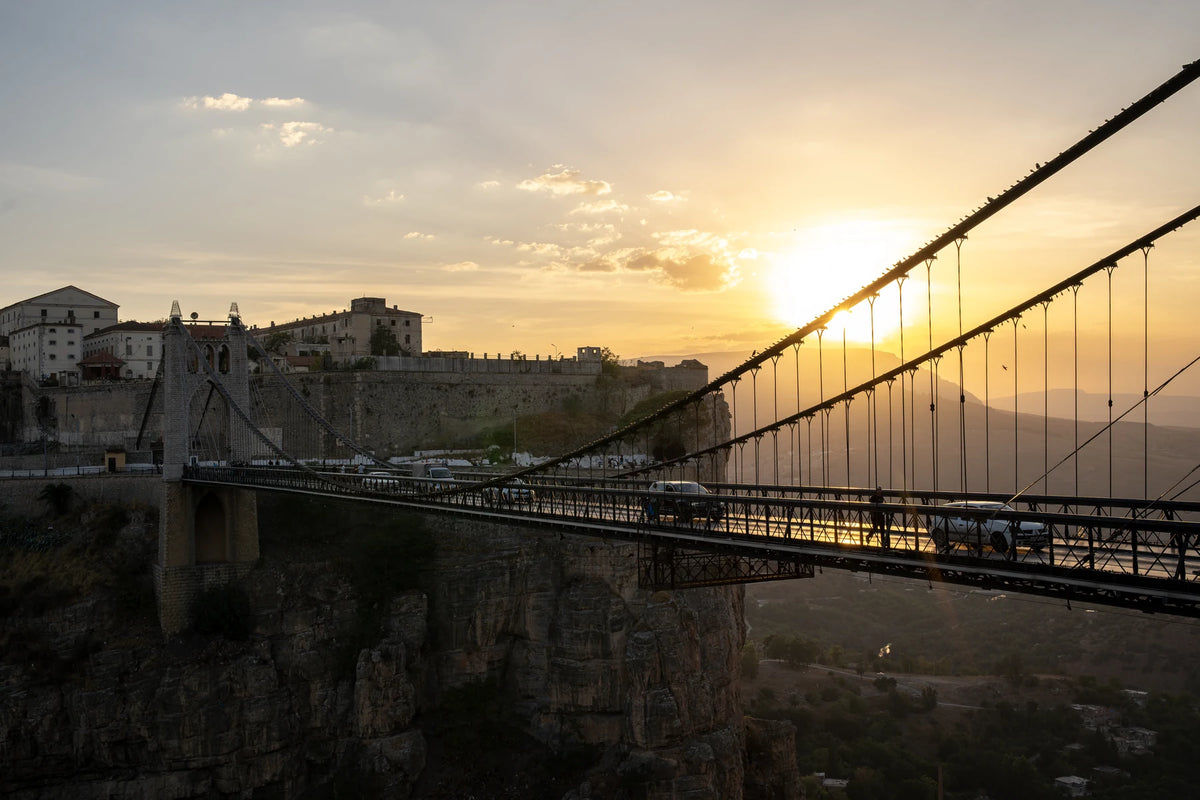 Golden sunset across a suspension bridge, photographed with the AF 35mm F1.4 Pro FE
